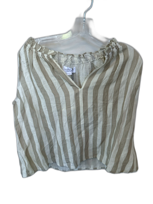 Velvet Size S Taupe & Cream Linen & Viscose Sleeveless Striped Ruffle collar Top Taupe & Cream / S