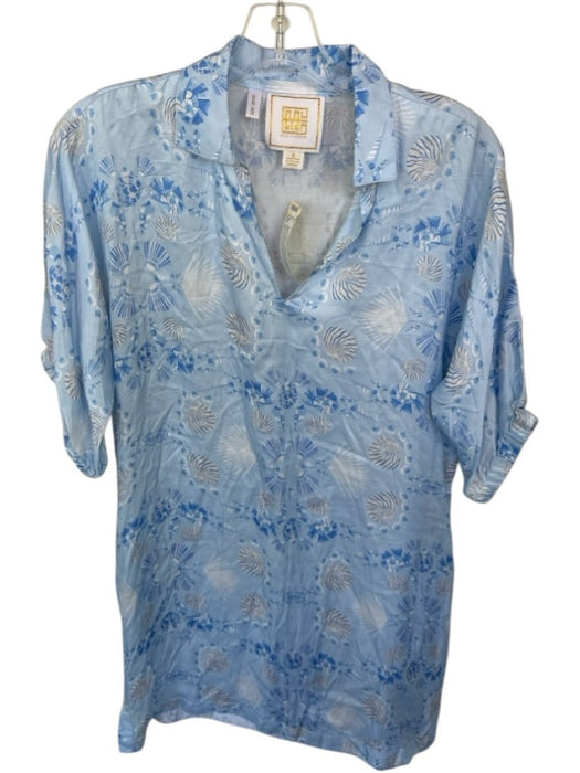 Emily McCarthy Size S Blue & White Viscose Blend Short Balloon Sleeve Dress Blue & White / S