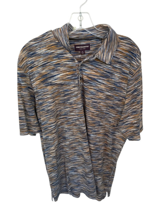 Johnston & Murphy Size XL Tan & Navy Print Organic Cotton Heathered Men's Polo Tan & Navy Print / XL