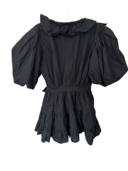 Love The Label Size M Black Cotton 3/4 Balloon Sleeve Ruffles Wrap Dress Black / M