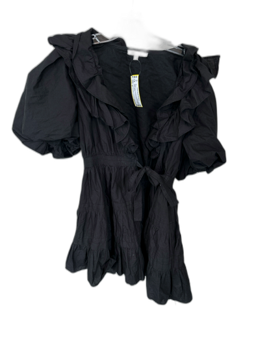 Love The Label Size M Black Cotton 3/4 Balloon Sleeve Ruffles Wrap Dress Black / M