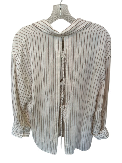 Zara Size M White & Brown Viscose Long Sleeve Striped Open Back Short Set White & Brown / M