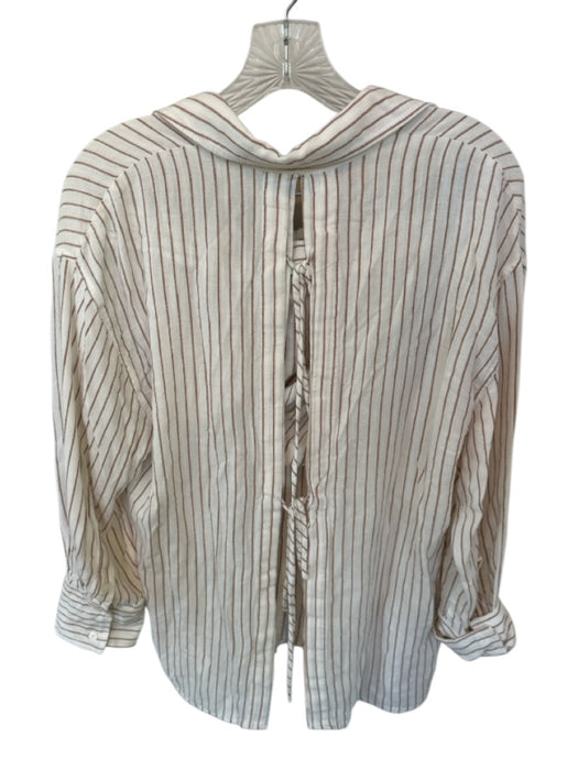 Zara Size M White & Brown Viscose Long Sleeve Striped Open Back Short Set White & Brown / M