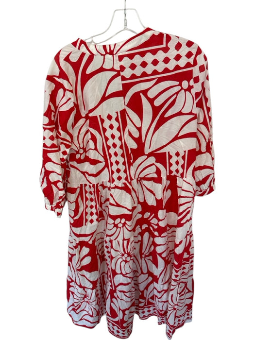 H&M Size M red & cream Cotton Long Sleeve Abstract Buttons Maxi Dress red & cream / M