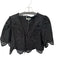 Moon River Size M Black Cotton Short Sleeve Eyelet Front Tie Scalloped Hem Top Black / M