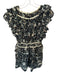 Ulla Johnson Size 6 Navy & Tan Cotton Flutter Sleeves Leaves Ruffles Romper Navy & Tan / 6