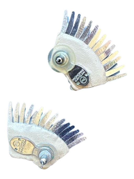 Mignonne Gavigan Silver Beaded Post Back Wings Metallic Earrings Silver