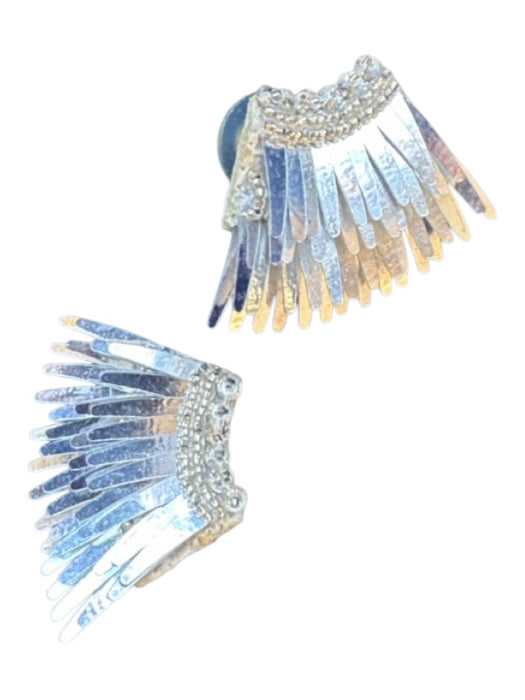Mignonne Gavigan Silver Beaded Post Back Wings Metallic Earrings Silver