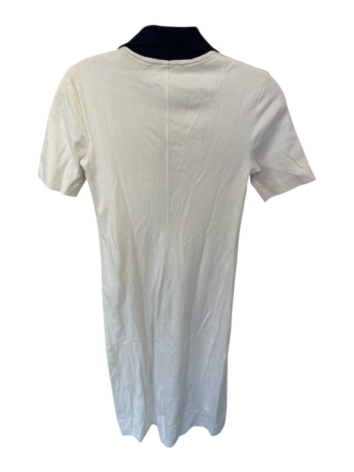 AYR Size S Cream & Navy Pima Cotton Short Sleeve Collar Buttons Maxi Dress Cream & Navy / S