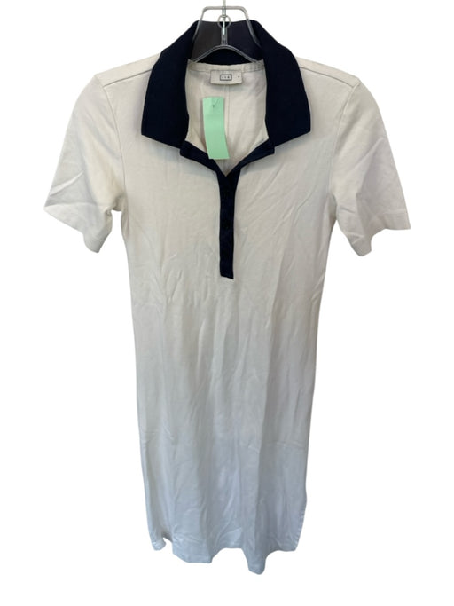 AYR Size S Cream & Navy Pima Cotton Short Sleeve Collar Buttons Maxi Dress Cream & Navy / S