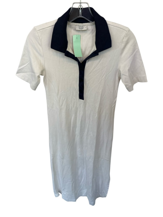 AYR Size S Cream & Navy Pima Cotton Short Sleeve Collar Buttons Maxi Dress Cream & Navy / S