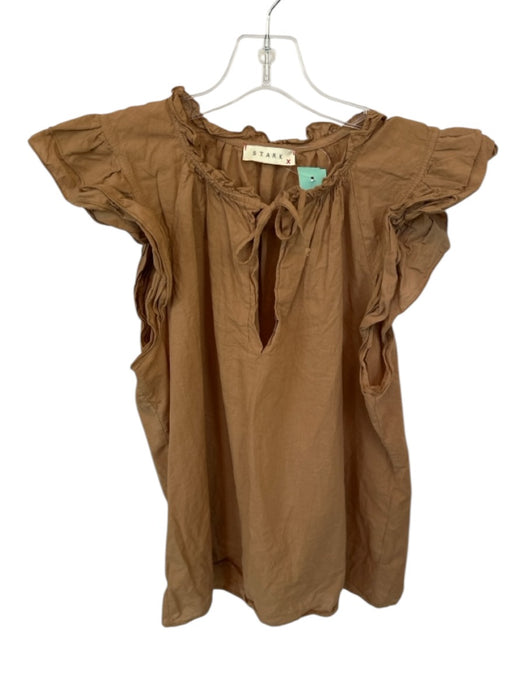 Stark X Size XS Brown Cotton Flutter Sleeves Ruffles Front Tie Top Brown / XS