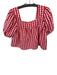 day + moon Size S Red & White Cotton Blend Short Balloon Sleeve Gingham Top Red & White / S