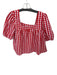 day + moon Size S Red & White Cotton Blend Short Balloon Sleeve Gingham Top Red & White / S
