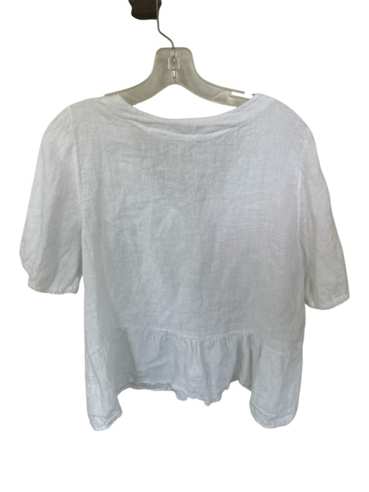 Francesca Bettini Size M White Linen Short Sleeve Peplum Button Down Top White / M