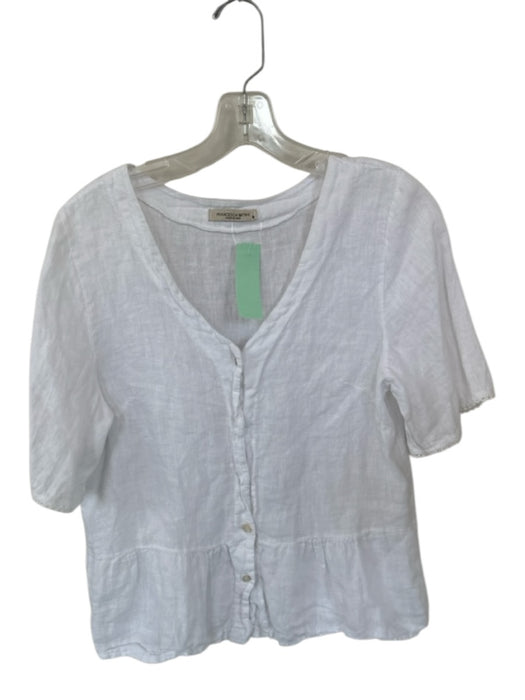 Francesca Bettini Size M White Linen Short Sleeve Peplum Button Down Top White / M