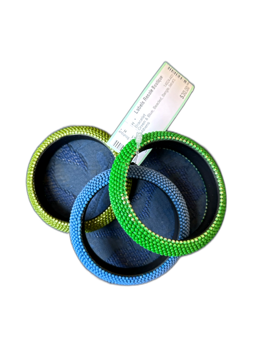 Green & Blue Beaded Bangle Set of 3 Bracelet Green & Blue