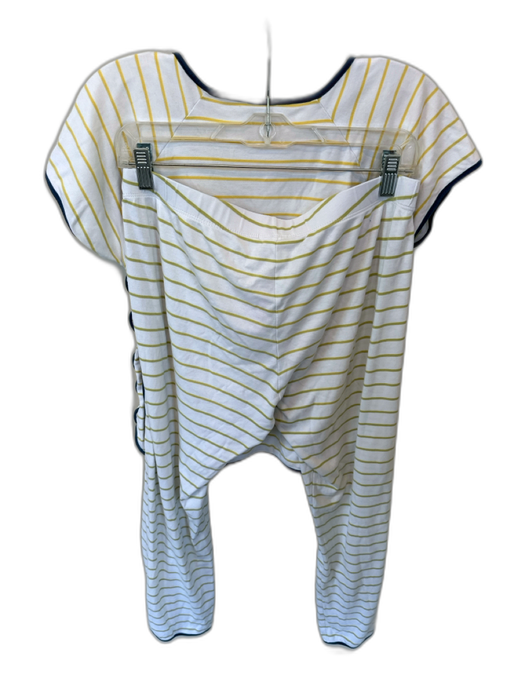 Lake Size M White & Green Pima Cotton Striped Ombre Short Sleeve Pants Pajamas White & Green / M