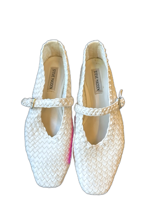 Steve Madden Shoe Size 9 White Vegan Leather Basket Weave Square Toe Flats White / 9