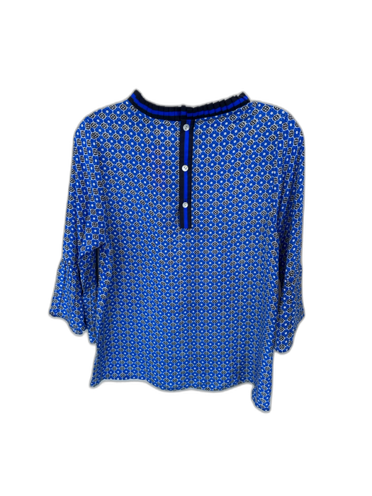 Rungolee Size XS Navy & Black Silk Long Sleeve Flowers Ruffles Top Navy & Black / XS