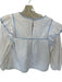 English Factory Size M White & Blue Cotton Long Balloon Sleeve Cross Stitch Top White & Blue / M