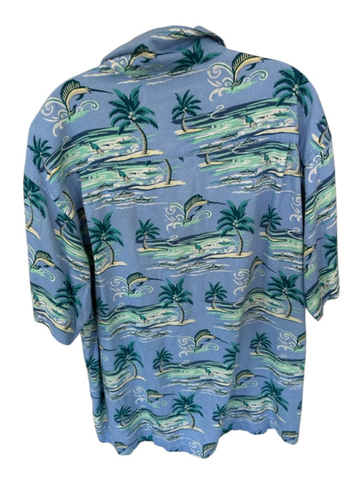 Columbia Vintage Size M Blue & Green Rayon Blend Palm Tree Button Down Shirt Blue & Green / M
