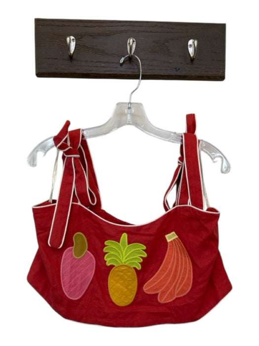 Farm Rio Size M Red & green Linen Blend Tie Straps Fruit Cropped Top Red & green / M