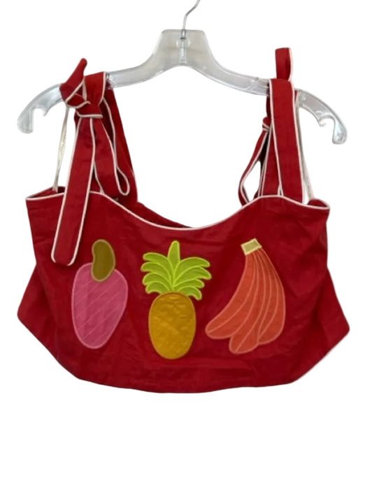 Farm Rio Size M Red & green Linen Blend Tie Straps Fruit Cropped Top Red & green / M