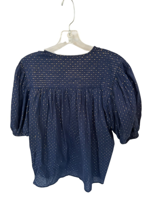 Never a Wallflower Size S navy & gold Cotton Blend Long Balloon Sleeve Top navy & gold / S