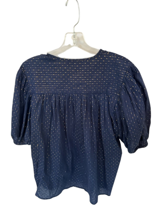 Never a Wallflower Size S navy & gold Cotton Blend Long Balloon Sleeve Top navy & gold / S