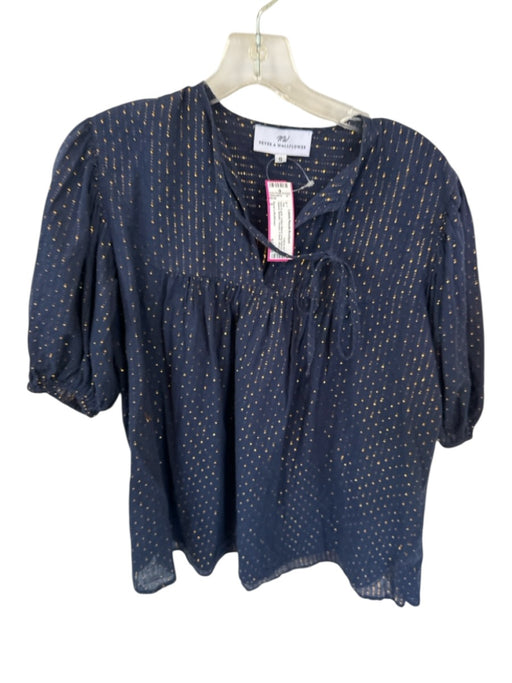 Never a Wallflower Size S navy & gold Cotton Blend Long Balloon Sleeve Top navy & gold / S