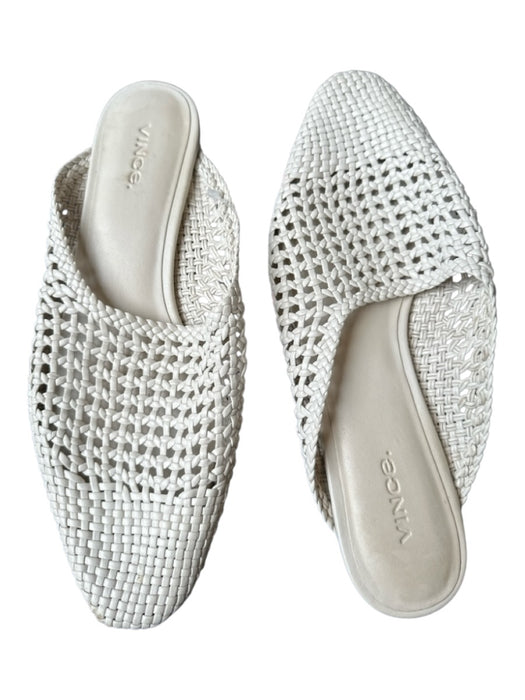 Vince Shoe Size 7.5 White Leather Basket Weave Mules White / 7.5
