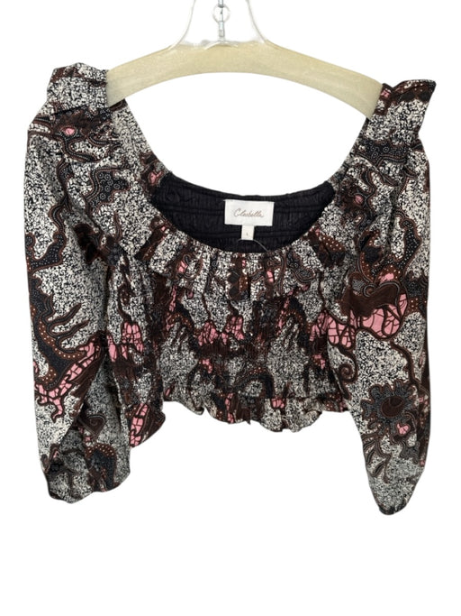 Cleobella Size L Black & Brown Cotton Long Balloon Sleeve smocked Ruffles Top Black & Brown / L