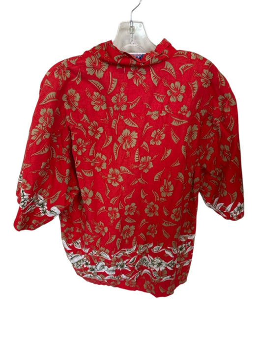 Size XL Red & Tan Cotton Hawaiian Button Down Men's Shirt Red & Tan / XL