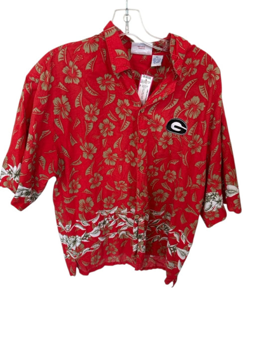 Size XL Red & Tan Cotton Hawaiian Button Down Men's Shirt Red & Tan / XL