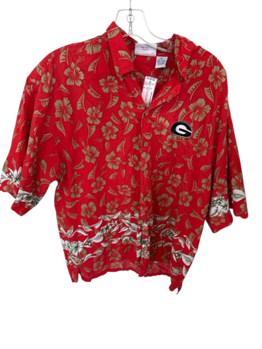 Size XL Red & Tan Cotton Hawaiian Button Down Men's Shirt Red & Tan / XL