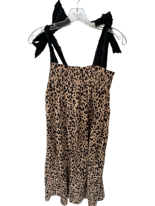 Buru Size XS/S Tan & black Cotton Tie Straps Animal Print smocked neckline Dress Tan & black / XS/S