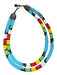 Blue & Multi Beaded 2 Strand Leather Accents Western Necklace Blue & Multi