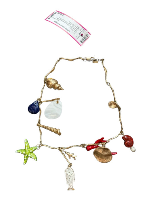 Zara Gold & Red Metal Charms Lobster Seashells Large Charms Necklace Gold & Red