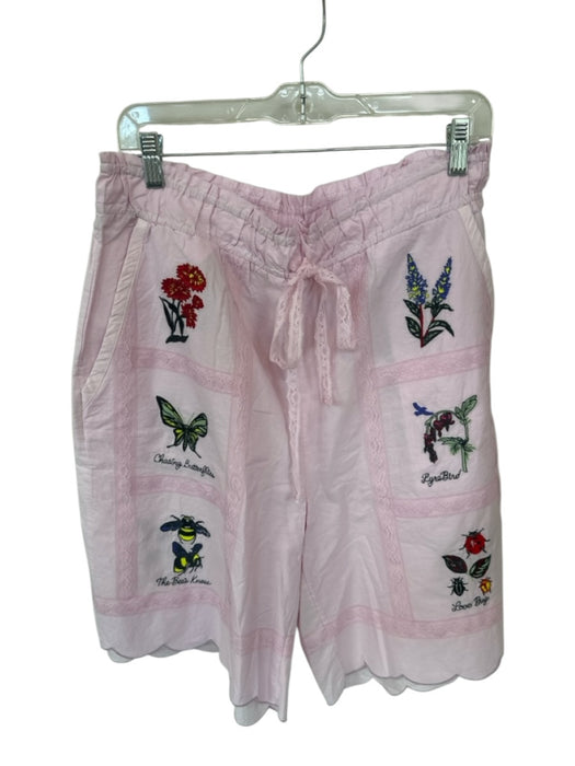 Lyrebird Size M Purple & Multi Cotton Drawstring Embroidered Flowers Shorts Purple & Multi / M