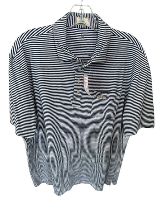 Johnnie-O Size XL Navy & White Cotton Blend Striped Men's Polo Navy & White / XL