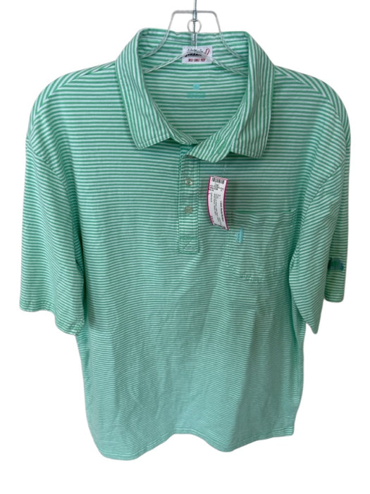 Johnnie-O Size L Green & White Cotton Blend Striped Men's Polo Green & White / L