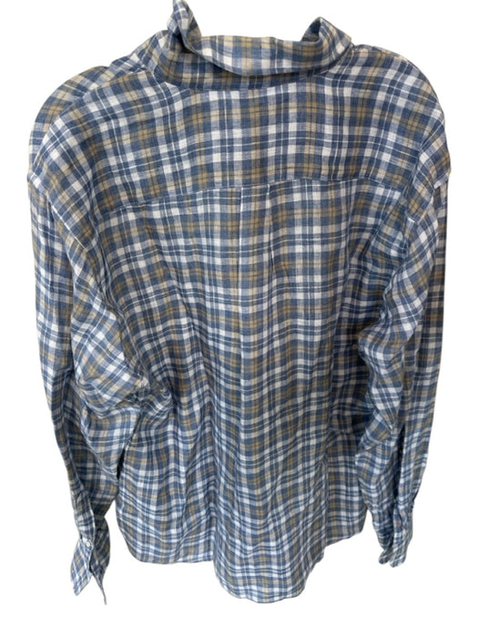 Peter Millar Size L Blue & Tan Linen Grid Button Down Men's Shirt Blue & Tan / L