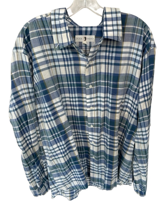Duck Head Size XL Navy & White Cotton Plaid Button Down Men's Shirt Navy & White / XL