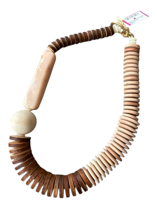 Brown & Tan Wood Beads Chunky Toggle Gold Hardware Necklace Brown & Tan