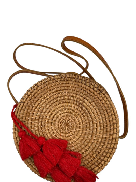 Tan & Red Wicker Tassels Crossbody Canteen Bag Tan & Red / S