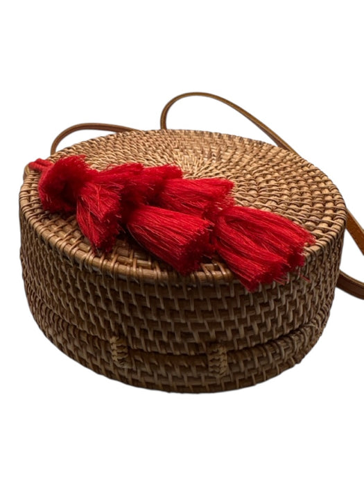 Tan & Red Wicker Tassels Crossbody Canteen Bag Tan & Red / S