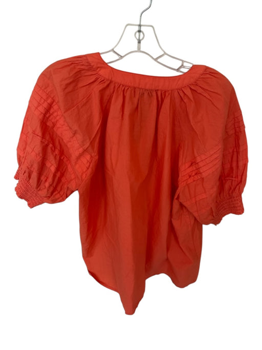 Olivia James Size L Orange Cotton 3/4 Balloon Sleeve V Neck Top Orange / L