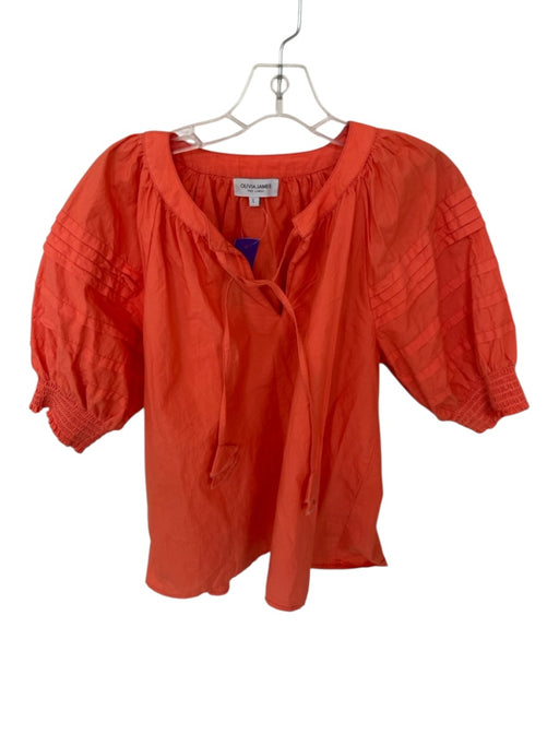 Olivia James Size L Orange Cotton 3/4 Balloon Sleeve V Neck Top Orange / L