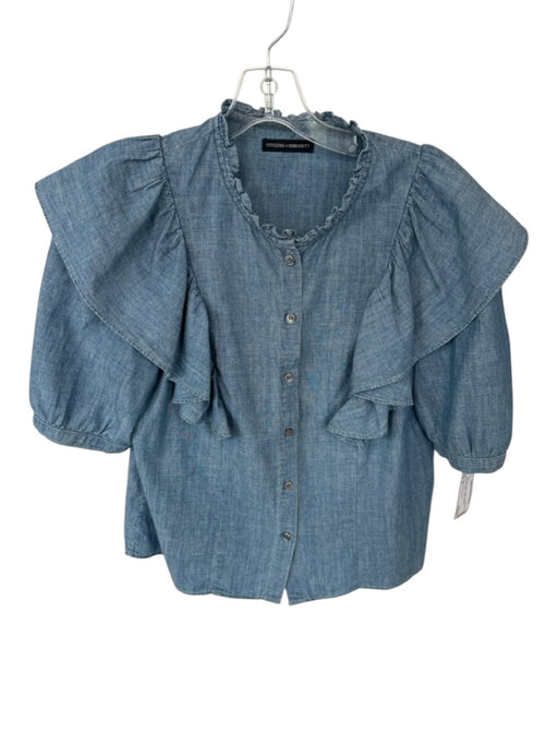 Citizens of Humanity Size M Med Dark Wash Cotton Short Bell Sleeve Ruffles Top Med Dark Wash / M